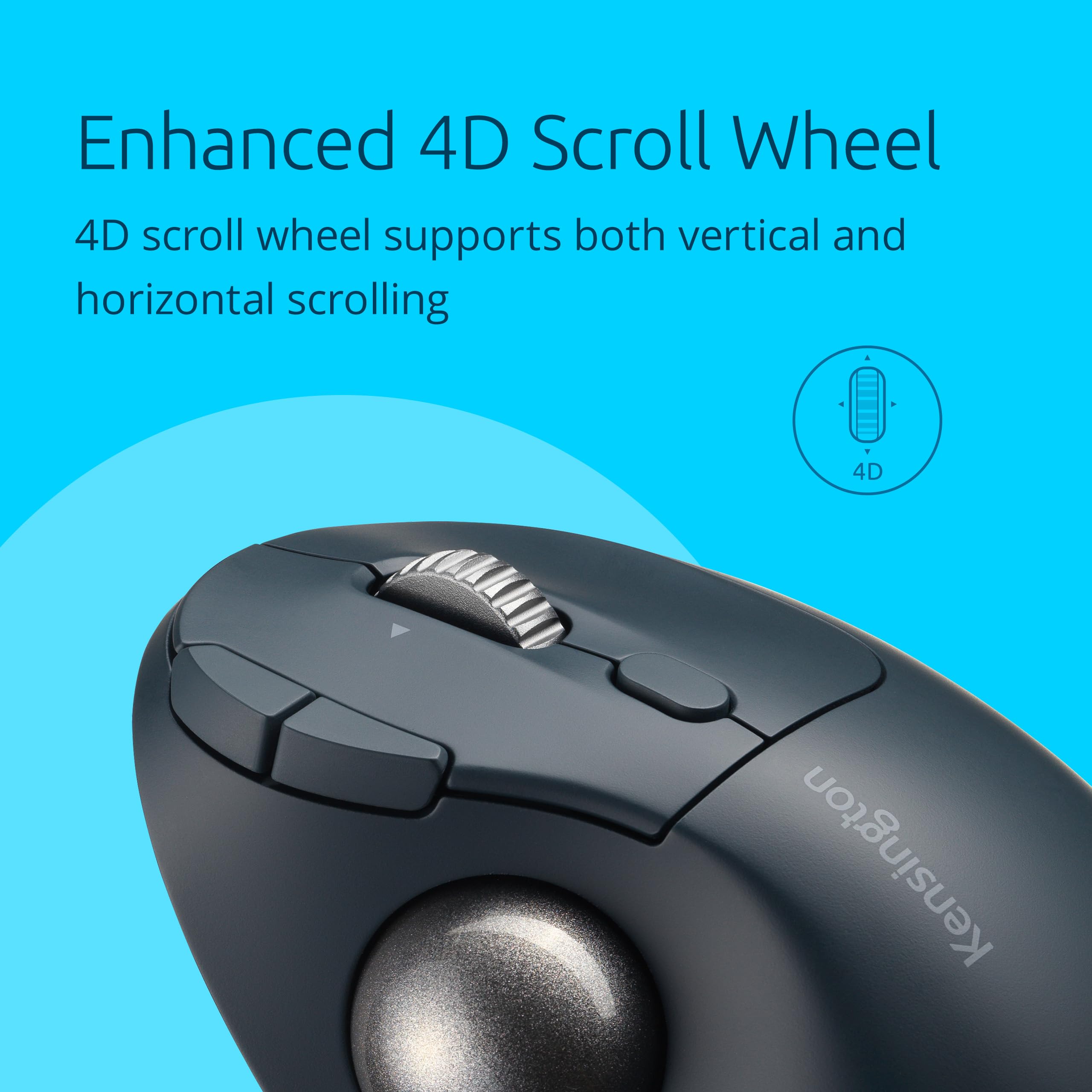 Kensington Pro Fit Ergo TB550 Trackball, Rechargeable, Bluetooth(LE) & 2.4GHz Connection, Ergonomic Design, 4D Scroll Wheel, 128-bit AES Encryption (K72196WW)