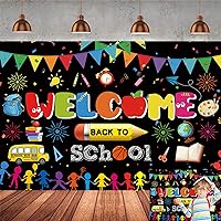 Welcome Back to School Backdrop Banner First Day of School Preschool Kindergarten Photography Background Colorful Graffiti Kids Classroom Decor Teachers Students Party Supplies (7X5FT(82x59inch))