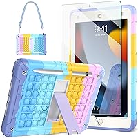 TopEsct iPad 7th Generation Case for Kids,with Tempered Glass Screen Protector and Strap,Premium Silicone Shockproof Apple New ipad 10.2 2019 Case Cover with Kickstand and Pencil Holder. Blue 