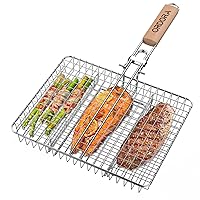 ORDORA Grill Basket, Fish Grill Basket, Rustproof Stainless Steel BBQ Grilling Basket for Meat,Steak etc, Grill Accessories,Grilling Gifts for Men Dad