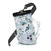 Rifle Paper Co. IP68 Floating Waterproof Phone Pouch / Case (Regular Size) Floating Waterproof Phone Case - iPhone 15 Pro Max/ 14 Pro Max/ 13 Pro Max/ 12/ S24 - Detachable Lanyard - Garden Party Blue