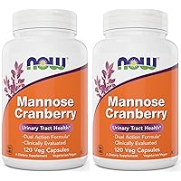 NOW Foods Mannose Cranberry, 120 Capsules (Pack of 2) - with PAC - 450mg dMannose, 250mg Whole Cranberry - Urinary Tract Health* - Vegan Friendly Supplement, Non-GMO