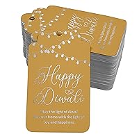 Pack of 100 Real Silver Foil Paper Tags Happy Diwali Favor Hang Tags