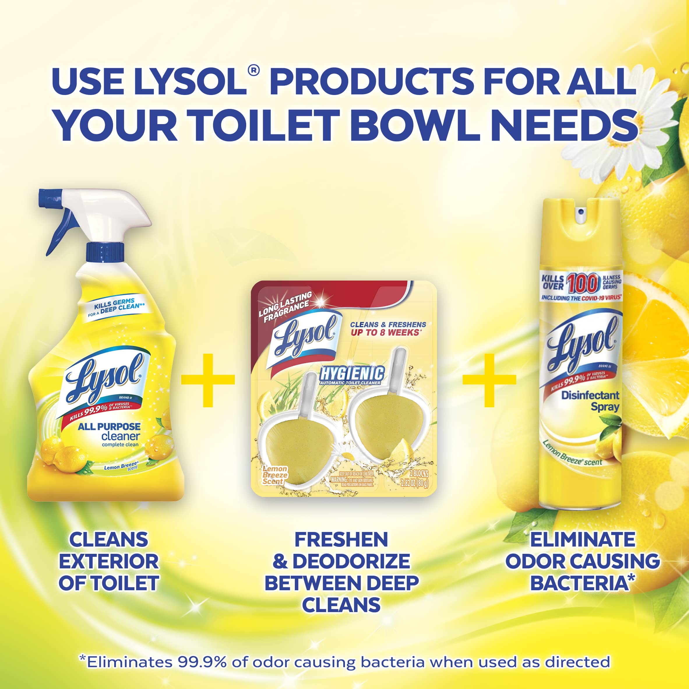 Lysol Automatic In-The-Bowl Toilet Cleaner, Cleans and Freshens Toilet Bowl, Lemon Breeze Scent, 2 Count (Pack of 1)