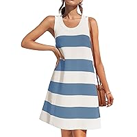 ZESICA Women's Summer Sleeveless Striped Mini Dress 2024 Crewneck Color Block Casual A Line Short Dresses