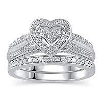 925 Sterling Silver 1/5 Carat Round-Cut (J-K Color, I2-I3 Clarity) Natural Diamond Bridal Set for Women