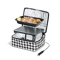 HOTLOGIC Mini Portable Electric Lunch Box Food Heater - Innovative Food Warmer and Heated Lunch Box for Adults Car/Home - Easily Cook, Reheat, and Keep Your Food Warm - Houndstooth (12V)