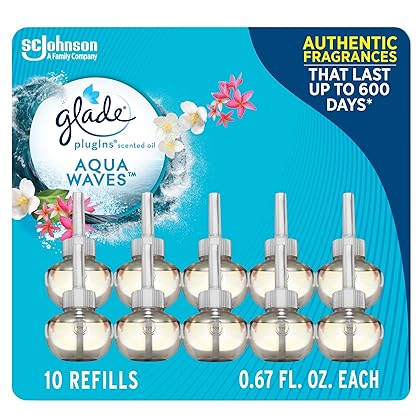 Glade PlugIns Refills Air Freshener, Scented and Essential Oils for Home and Bathroom, Aqua Waves, 6.7 Fl Oz, 10 Count (Packaging May Vary)