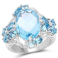 9.50 Carat Genuine Blue Topaz and Swiss Blue Topaz .925 Sterling Silver Ring