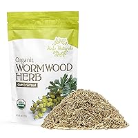 Halo Naturals Organic Wormwood Herb 4 oz Cut & Sifted (Artemisia absinthium) USDA Certified Organic Wormwood Tea | Non-GMO | Vegan| Resealable Pouch| Packaged in the USA (4 Ounces (Pack of 1))