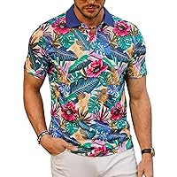 PJ PAUL JONES Mens Flower Polo Shirts Vintage Print Casual Tee Shirts for Summer