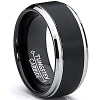 9MM Black Two Tone Tungsten Carbide Men's Brushed Wedding Band Ring, Comfort Fit Sizes 8 to 13