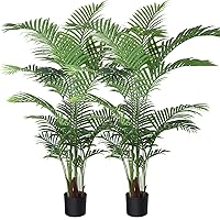Artificial Areca Palm Plant 5 Feet Fake Palm Tree with 17 Trunks Faux Tree for Indoor Outdoor Modern Decoration Dypsis Lutescens Plants in Pot for Home Office (Set of 2)