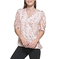 DKNY Women's Puff Sleeve Blouse Easy Everyday Top