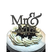 Mr & Mrs Wedding Cake Topper - Celebration Cake Decorating Pick Supplies - Wooden Decor Party Cake Toppers - Brown Beige Wood Shower Decorations by Jolly Jon