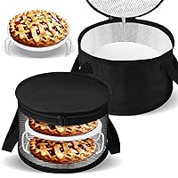2 Sets Round Pie Carrier 11 x 7 Inch with Dish Tray Plate Stacker Insulated Casserole Carrier with Lid and Handle Reusable Cooler Thermal Bags for Cold Food for Potluck Picnic (Black)