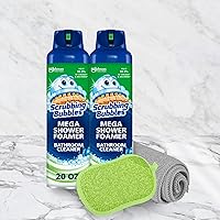 Scrubbing Bubbles Mega Shower Foamer With Ultra Cling Bathroom Cleaner, 20 Ounce, (Pack of 2) Bundled with bonus Microfiber cleaning cloth + Dual Sided Microfiber Sponge