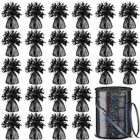 Yunsailing 24 Pcs Balloon Weights Metallic Anchor Balloon Holder for Helium Balloon with 1 Roll Iridescent Ribbon for 2024 Graduation Celebrations Birthday Wedding Baby Shower Party(Black)