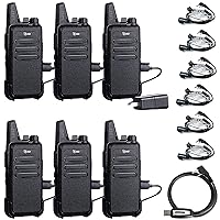 TIDRADIO TD-M8s Walkie Talkies for Adults Two Way Radio License-Free VOX Walkie Talkies Rechargeable 2 Way Radio with Earpiece, for School Retail Church Restaurant 6 Pack with USB Programming Cable