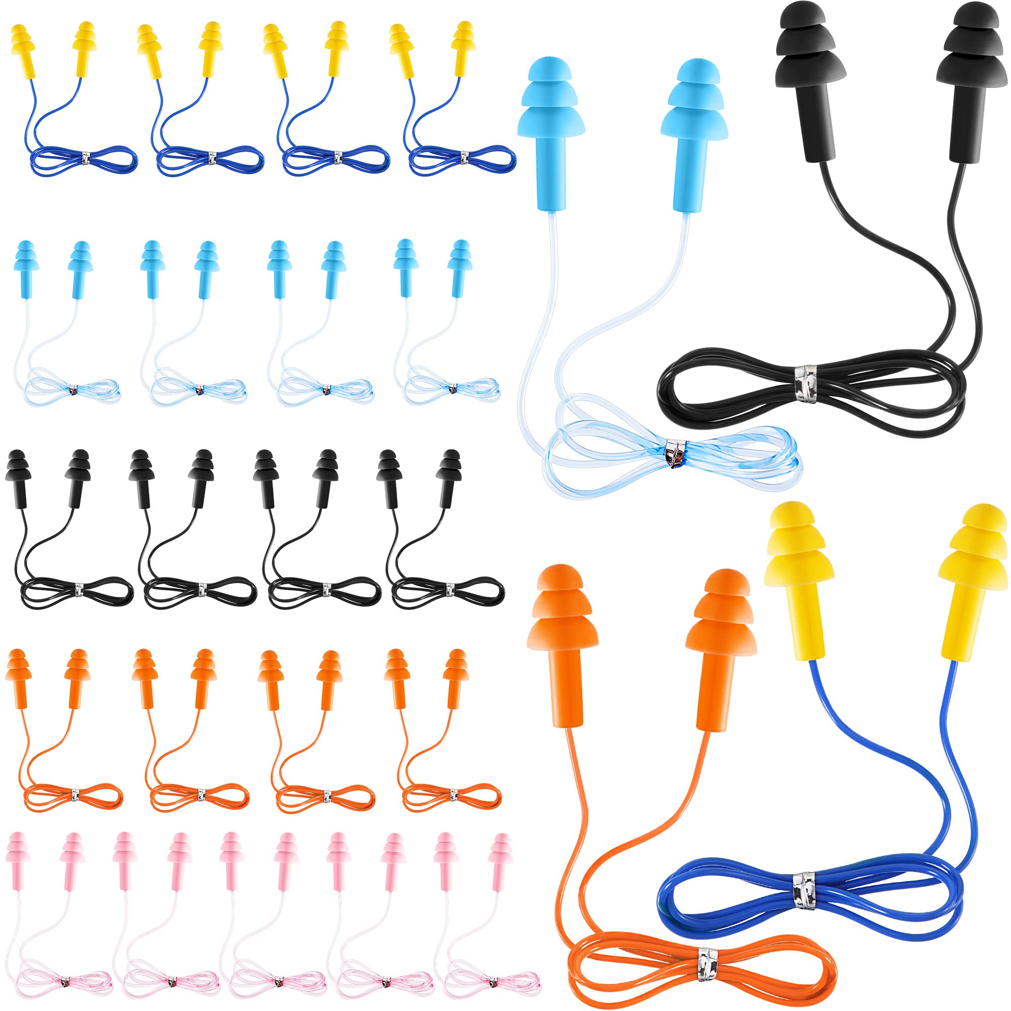 25 Pairs Corded Ear Plugs Silicone Waterproof Ear Plugs with Cords for Sleeping Snoring Swimming Shooting, Reusable Ear Plugs Noise Cancelling and Hearing Protection
