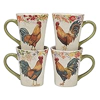 Certified International Floral Rooster 20 oz. Mugs, Set of 4 Assorted Designs, Multicolor