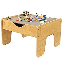 KidKraft Reversible Wooden Activity Table with Board with 195 Building Bricks – Gray & Natural, Gift for Ages 3+