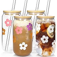 Mason Life Glass Cups with Lids and Straws, 20OZ Glass Cups, Drinking Glasses, Iced Coffee Glasses Cup, Smoothie Cups, Tumbler Glass, Reusable Boba Cup Drinking Glasses -Set of 4