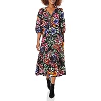 Gabby Skye Women's Floral Ruched Dress, Black Multi, 14