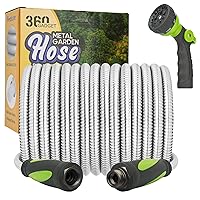 Garden Hose - Water Hose 50 FT with Swivel Handle & 8 Function Nozzle, Flexible, Heavy Duty, No Kink, Lightweight Metal Hose for Outdoor, Yard, 304 Stainless Steel