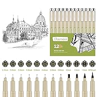 Fineliner Ink Pens, Set of 12 Micro Drawing Pens, Black Precision Multiliner Pens for Artist Illustration, Sketching, Calligraphy, Technical Drawing, Manga, Anime, Scrapbooking