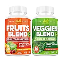 Fruits & Veggies Supplement with 90 Fruit & 90 Vegetable Capsules - All Natural Whole Superfood Blend for Women, Men & Kids - Better than a Multivitamin, 100% Vegan, Non-GMO - 180 Capsules