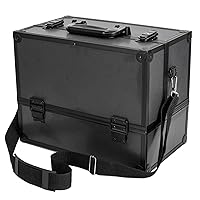 Train Case Makeup Box Small Professional Adjustable Trays Cosmetic Bags Cases Makeup Storage Organizer Box with Lockable Compartments 14.1 Inch Large, Black-A