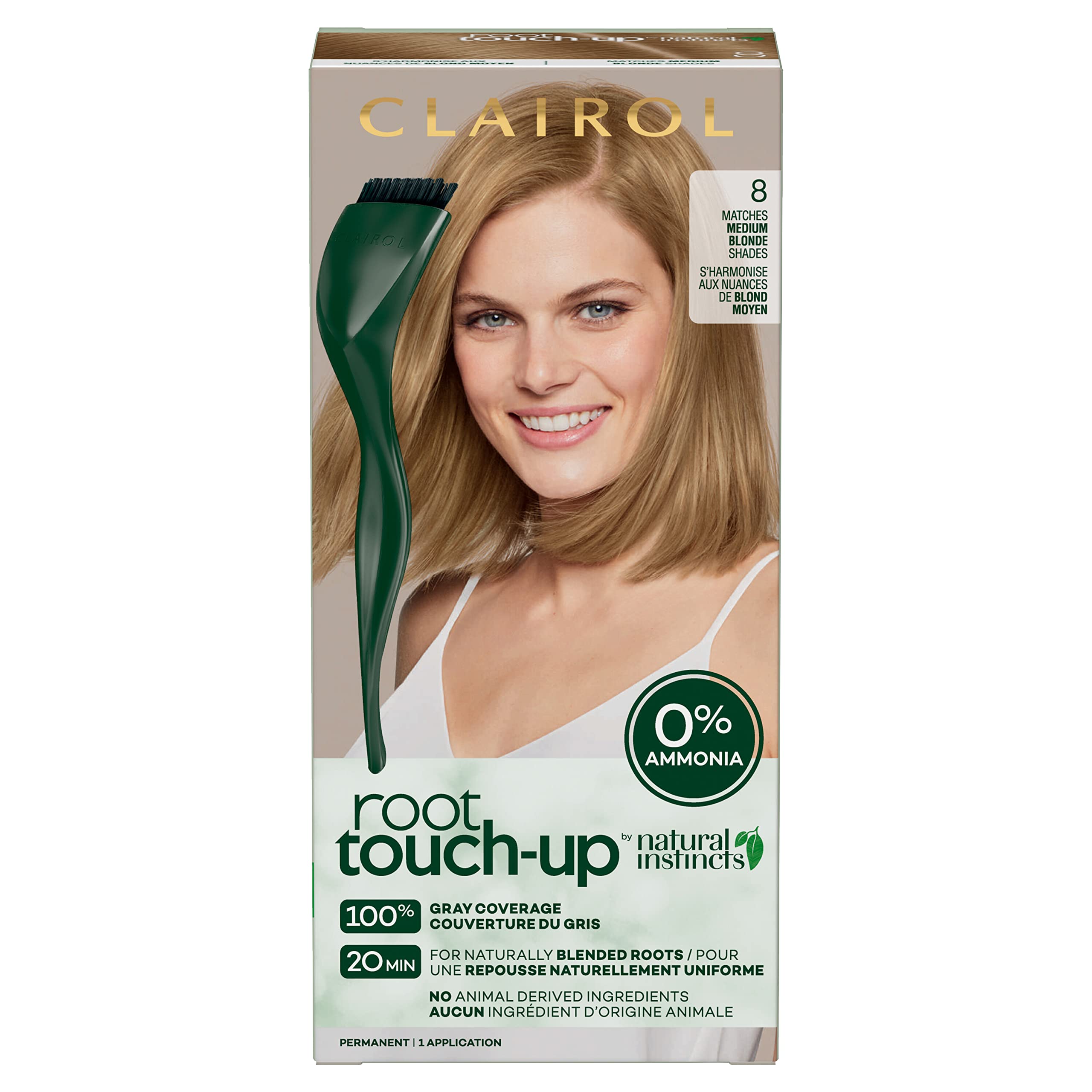 Clairol Root Touch-Up by Natural Instincts Permanent Hair Dye, 8 Medium Blonde Hair Color, Pack of 1