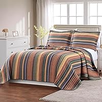 Chezmoi Collection Avery 3-Piece Multi-Color Striped 100% Washed Cotton Quilt Set Queen Size