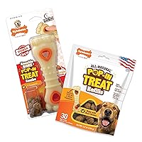 Power Chew Knuckle Bone & Pop-in Dog Treat Toy Combo Bundle - Tough Dog Toy for Aggressive Chewers and Treat Pouch - Durable Dog Toy - Chicken Flavor, Large/Giant - Up to 50 lbs.
