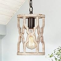Wood Pendant Light, Farmhouse Rustic Cage Lantern Hanging Light Fixture for Kitchen Island, Foyer, Hallway, Bedroom and Entryway