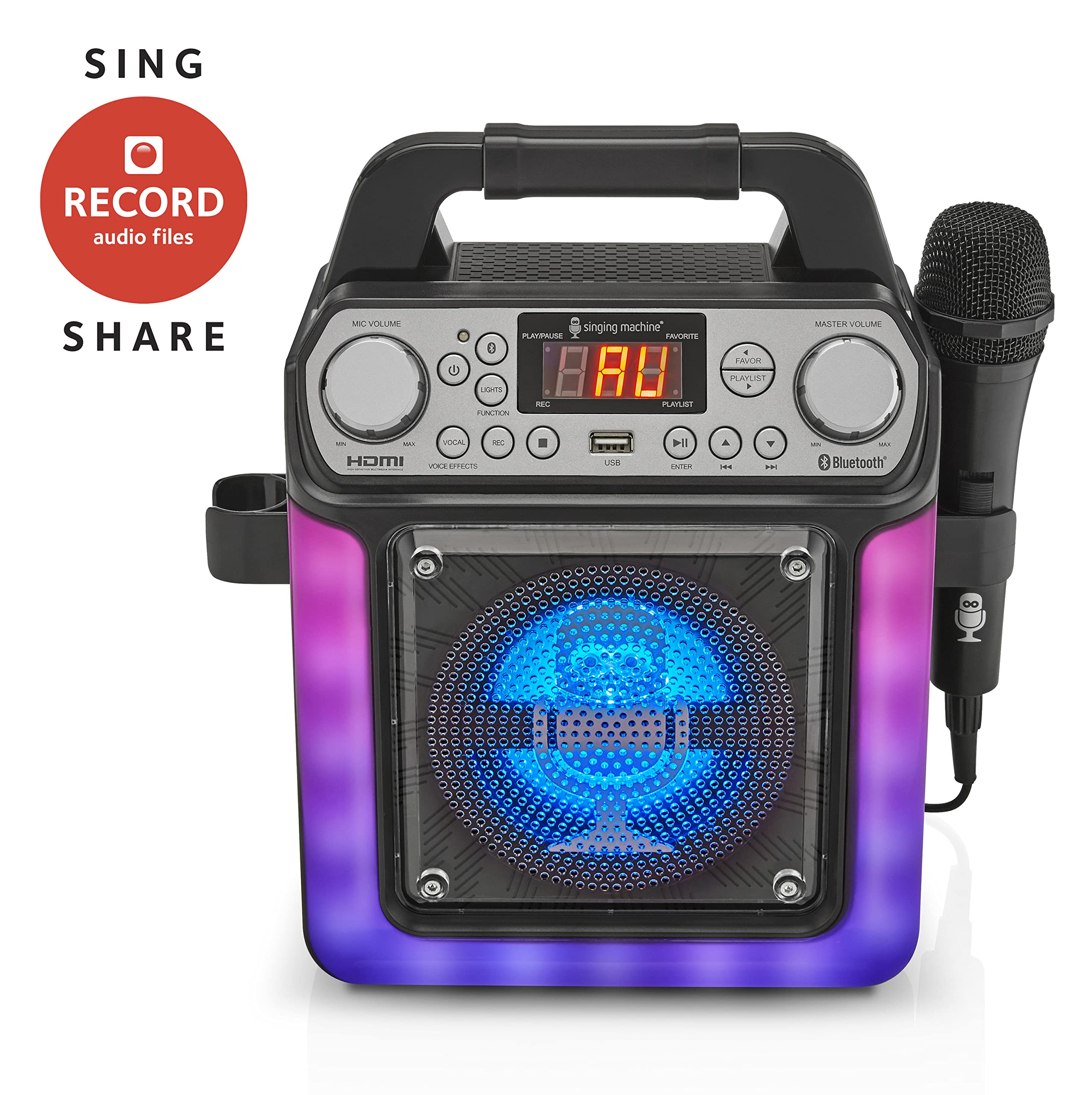 Singing Machine Portable Karaoke Machine for Adults & Kids with Wired Microphone, Groove Mini (Black) - Built-In Karaoke Speaker, Bluetooth with LED Lights - Karaoke System with Voice Changing Effects