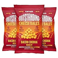 Outstanding Foods Outstanding Cheese Balls - Plant Based, Dairy & Gluten Free, Vegan, Low Carb, Kosher Cheese Snacks- Bacon Chedda, 3 oz (Pack of 3)