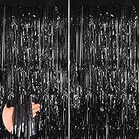 Black 2 Pack Metallic Tinsel Foil Fringe Curtains, 3.3x8.3 Feet Black Streamers for Party, Door Streamers Party Decorations, Party Streamers for Birthday Christmas Party Decorations
