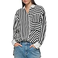 Karl Lagerfeld Paris Women's Soft Long Sleeve Stripe Everyday Fashion Sport Blouse