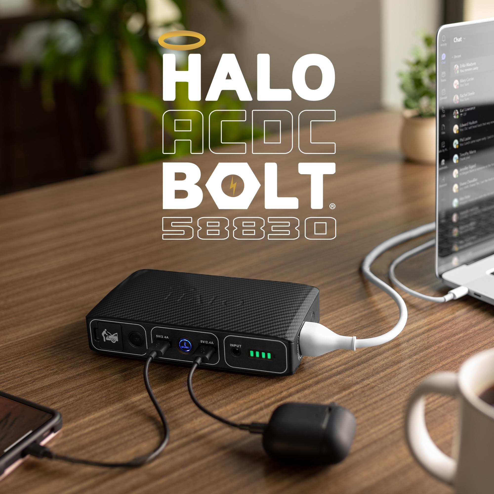 HALO Bolt 58830 mWh Portable Phone Laptop Charger Car Jump Starter with AC Outlet and Car Charger,usb - Grey