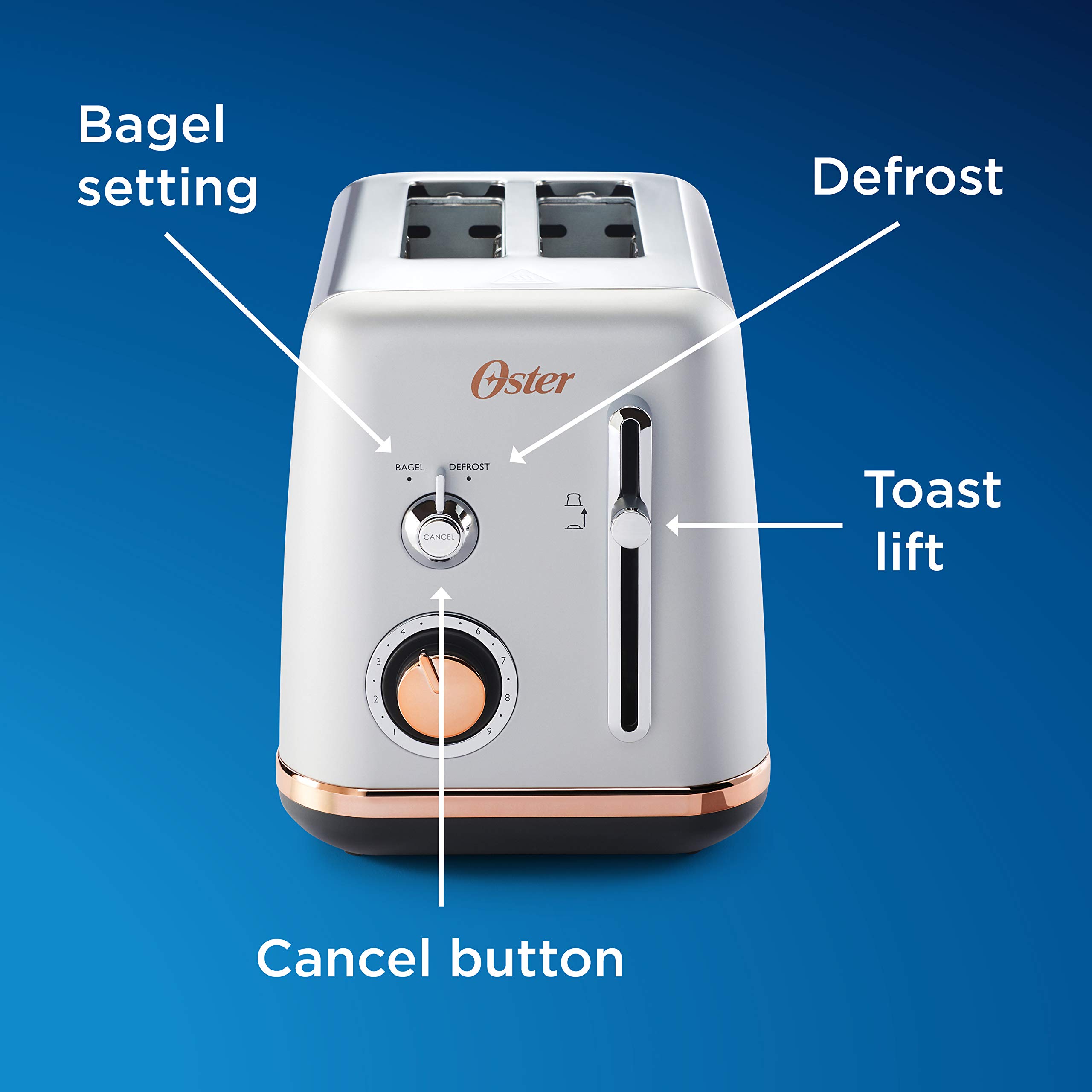 Oster 2097682 2 Slice Toaster Metropolitan Collection with Rose Gold Accents, GRAY