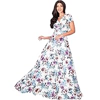 KOH KOH Womens Long Cap Sleeves Floral Print V-Neck Summer Sundress Maxi Dress