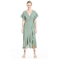 Max Studio Women's Ruffle Crepe High/Low Wrap Midi Dress