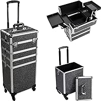 9 in 1 Professional Aluminum Interchangeable Rolling Makeup Train Case Large Capacity Trolley Travel Storage Cosmetic Organizer Portable Extra Lid VT020