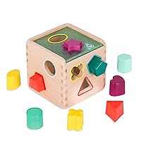 B. toys- Wonder Cube- Developmental Toy- Wooden Shape Sorter – 9 Colorful Shapes – Educational Toy for Toddlers, Kids – 18 Months +