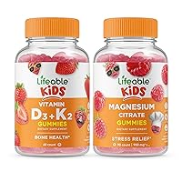 Lifeable Vitamin D3 + Vitamin K2 Kids + Magnesium Kids, Gummies Bundle - Great Tasting, Vitamin Supplement, Gluten Free, GMO Free, Chewable Gummy