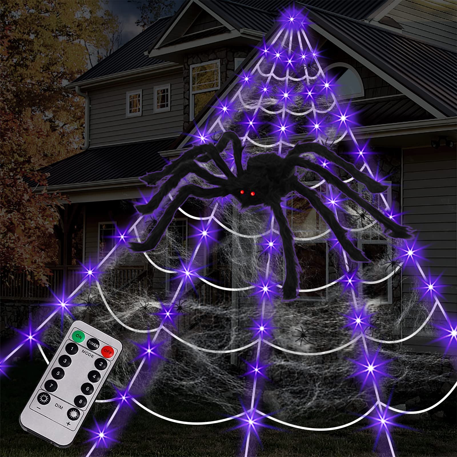 Mua Spider Web Halloween Decorations Outdoor Lights, 125 Purple ...