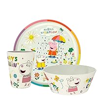 Zak Designs Peppa Pig Kids Dinnerware Set 3 Pieces, Durable and Sustainable Melamine Bamboo Plate, Bowl, and Tumbler are Perfect For Dinner Time With Family (Peppa, Suzy, Zuzu)