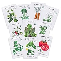 Certified Organic Vegetable Seeds (10-Pack) – Non GMO, Open Pollinated - Basil, Snap Pea, Broccoli, Bean, Jalapeno, Tomato, Lettuce, Cucumber, Carrot, Zucchini Seeds for Planting
